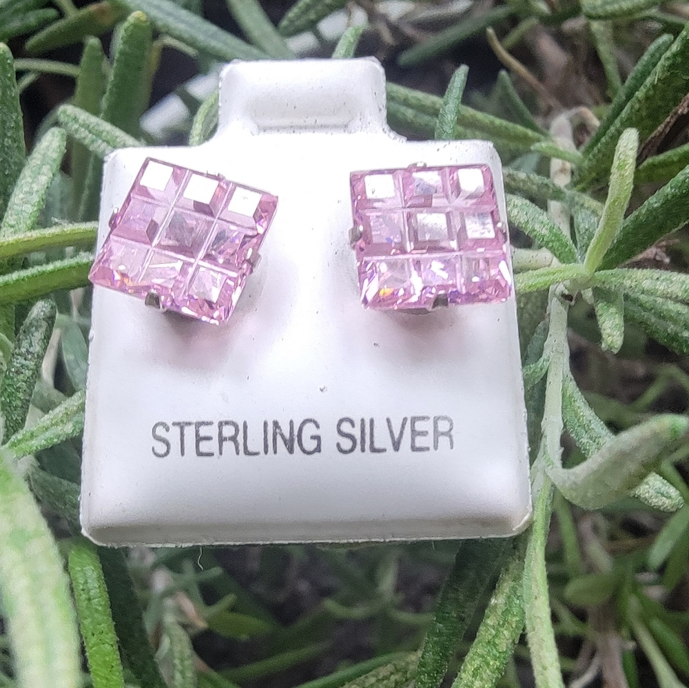 Vintage Pink Sterling Silver Earrings - Picture 1 of 4
